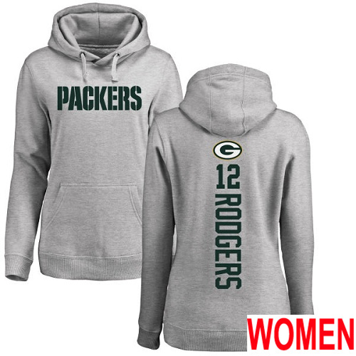 Green Bay Packers Ash Women #12 Rodgers Aaron Backer Nike NFL Pullover Hoodie Sweatshirts->nfl t-shirts->Sports Accessory